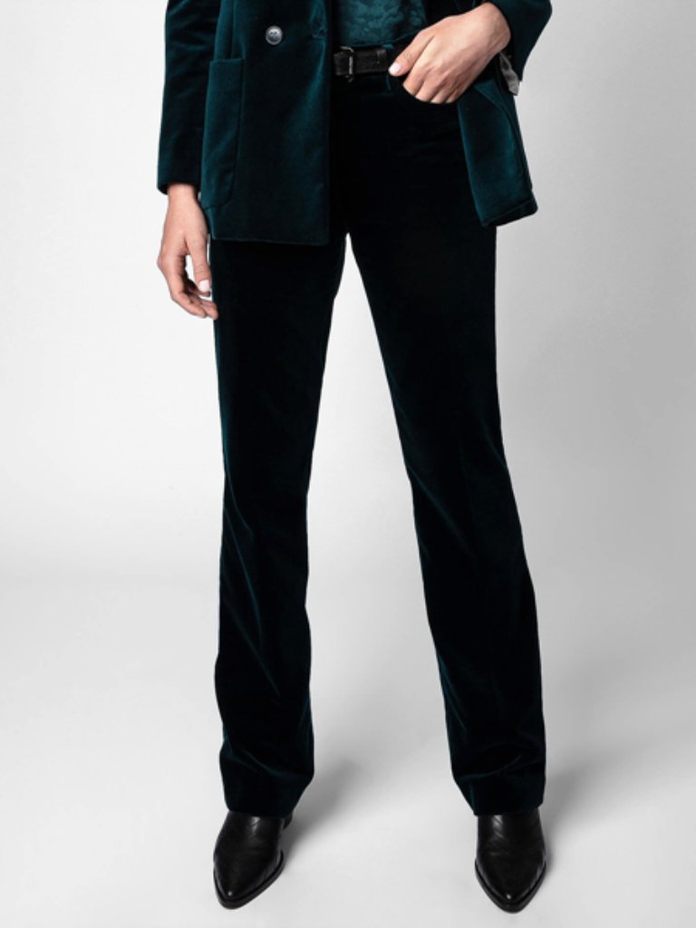 Nwt $275 Zadig & Voltaire Pesto Peacock Green Velvet Bootcut Tailored Pants 38